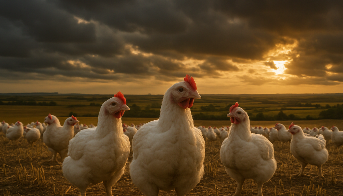 Frangos em granja evidencia os riscos da gripe aviária em sistemas intensivos e suas conexões com o meio ambiente