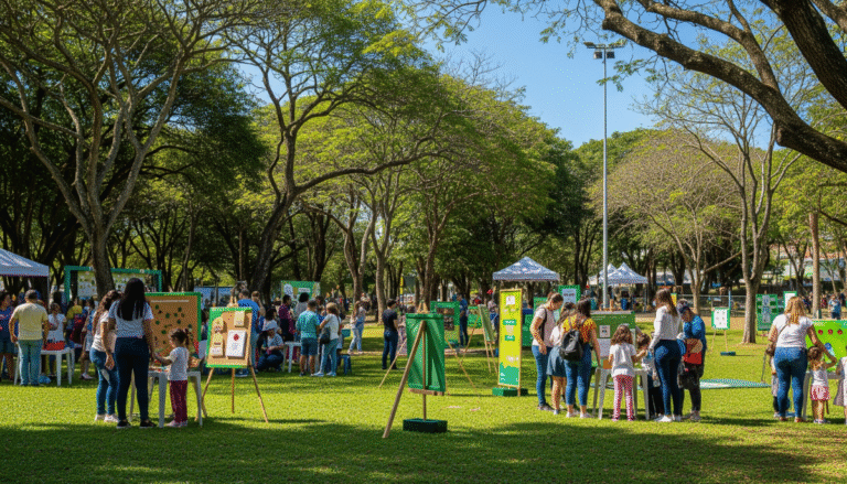Ação ambiental em parque de Joinville com comunidade engajada no Junho Verde em clima participativo
