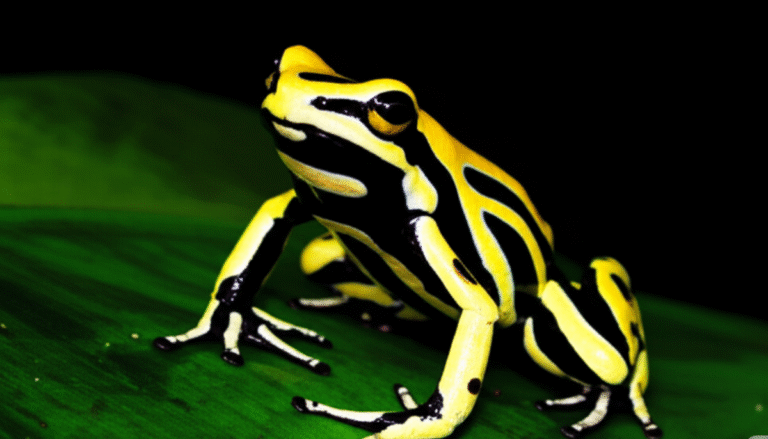 Sapo colorido invasor em floresta tropical cercado por bactérias microscópicas como símbolo da relação entre espécies exóticas e saúde pública